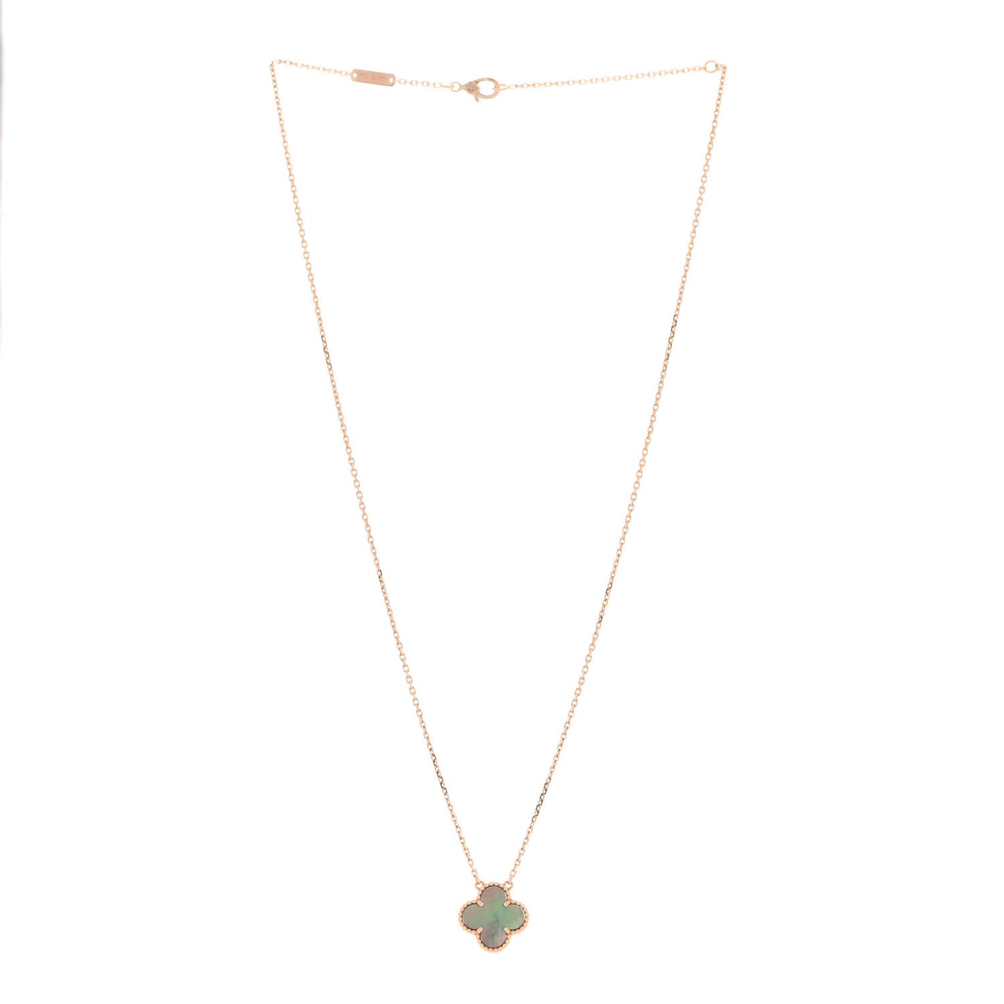 18K Rose Gold Gray Mother of Pearl Vintage Alhambra Pendant Necklace