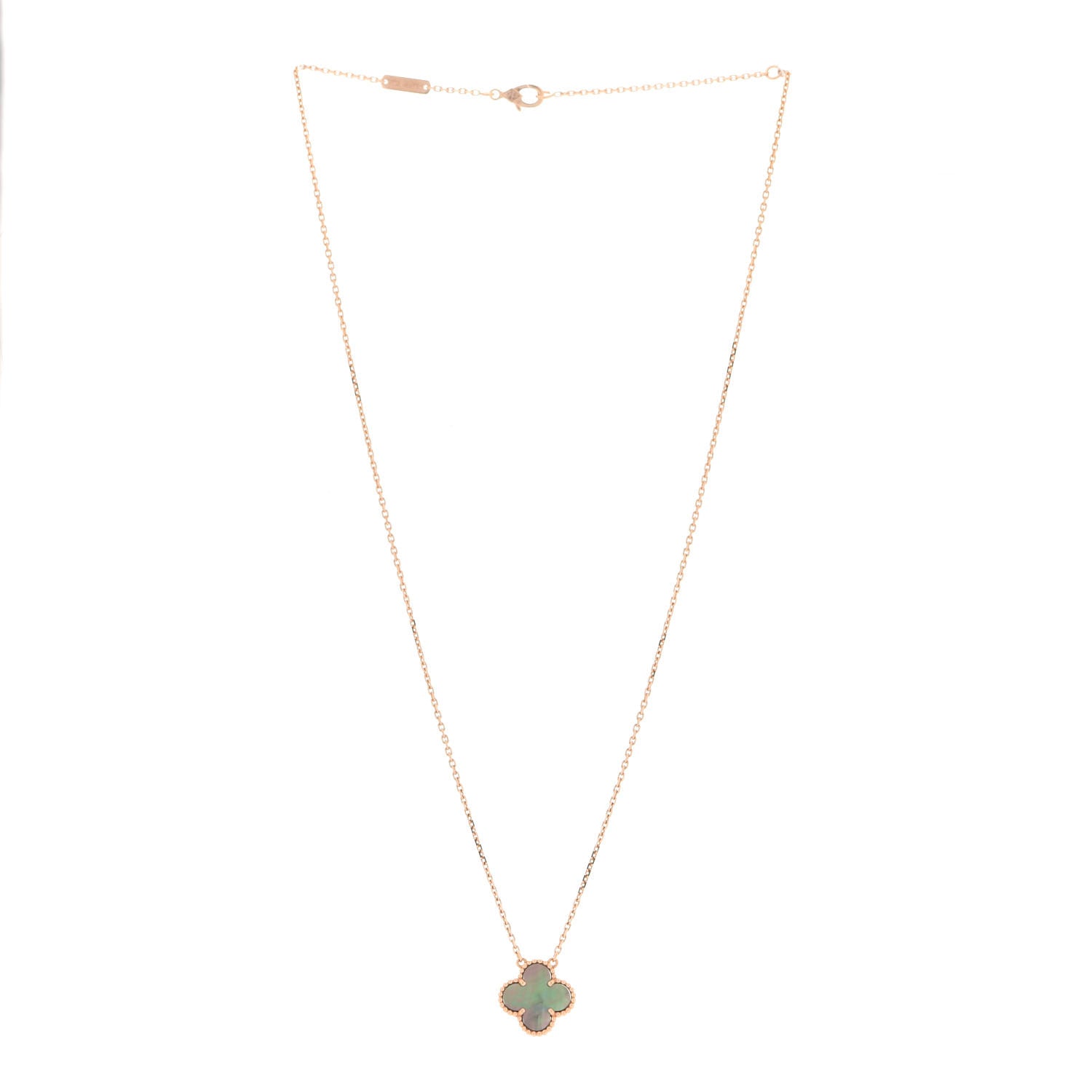 Van Cleef & Arpels 18K Rose Gold Gray Mother of Pearl Vintage Alhambra Pendant Necklace 3 of 6