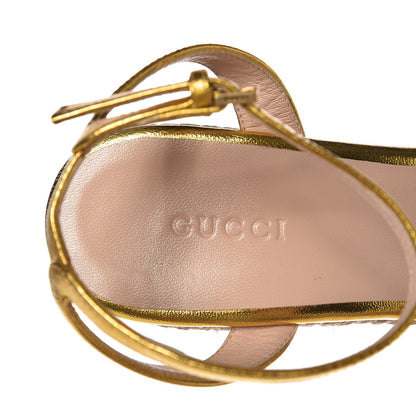 Gucci Raffia Metallic Calfskin Web Espadrille Platform Wedge Sandals 36 Gold 6 of 8