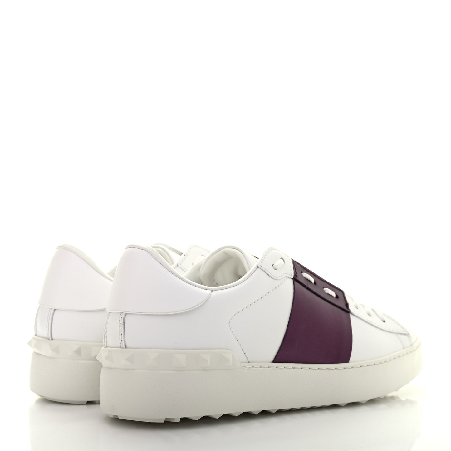 Calfskin Womens Rockstud Open Sneakers 38.5 White Purple