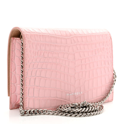 Alexander McQueen Calfskin Crocodile Embossed Skull Mini Crossbody Bag Pink 3 of 13