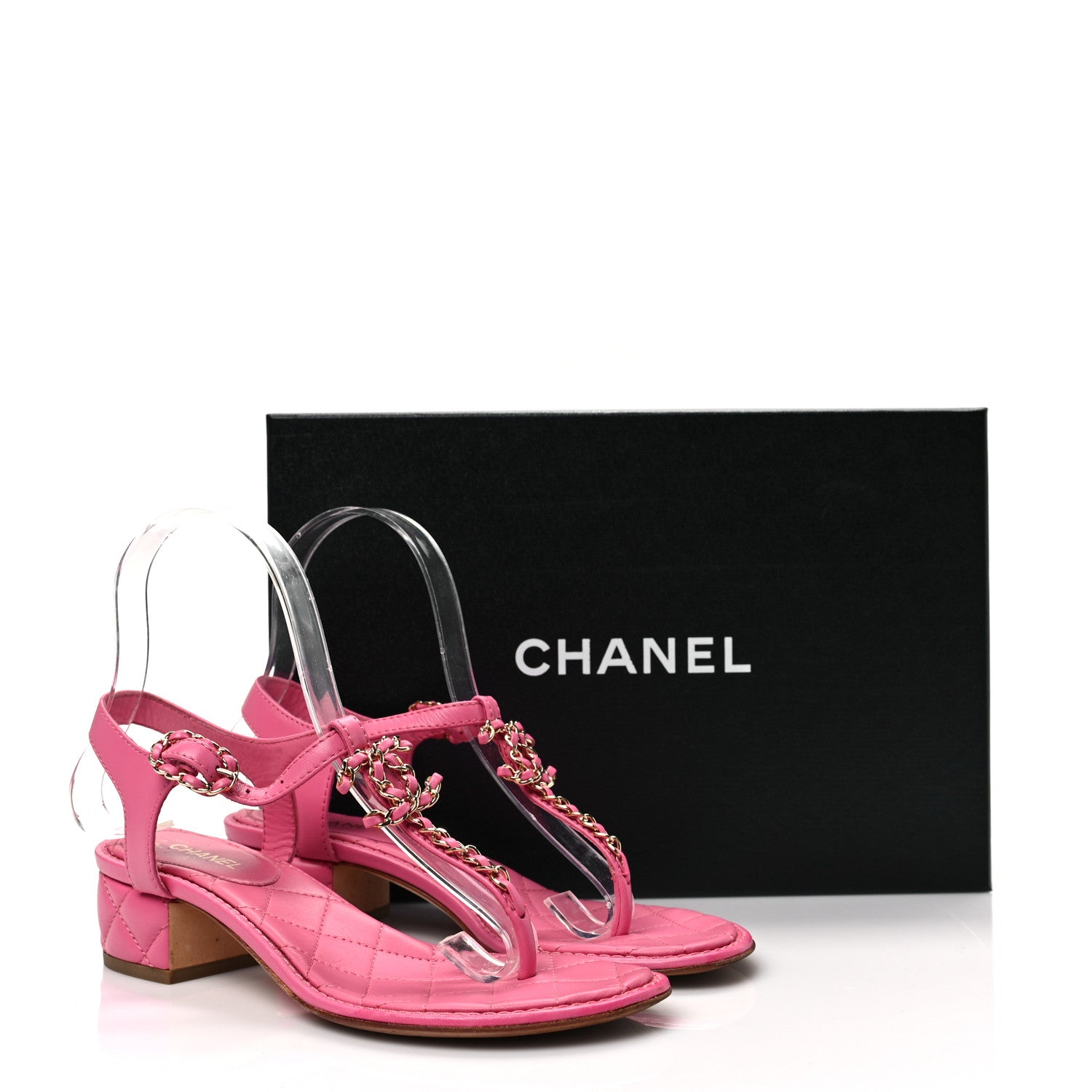 Chanel Lambskin Chain CC Logo Thong Sandals 35.5 Pink 8 of 8