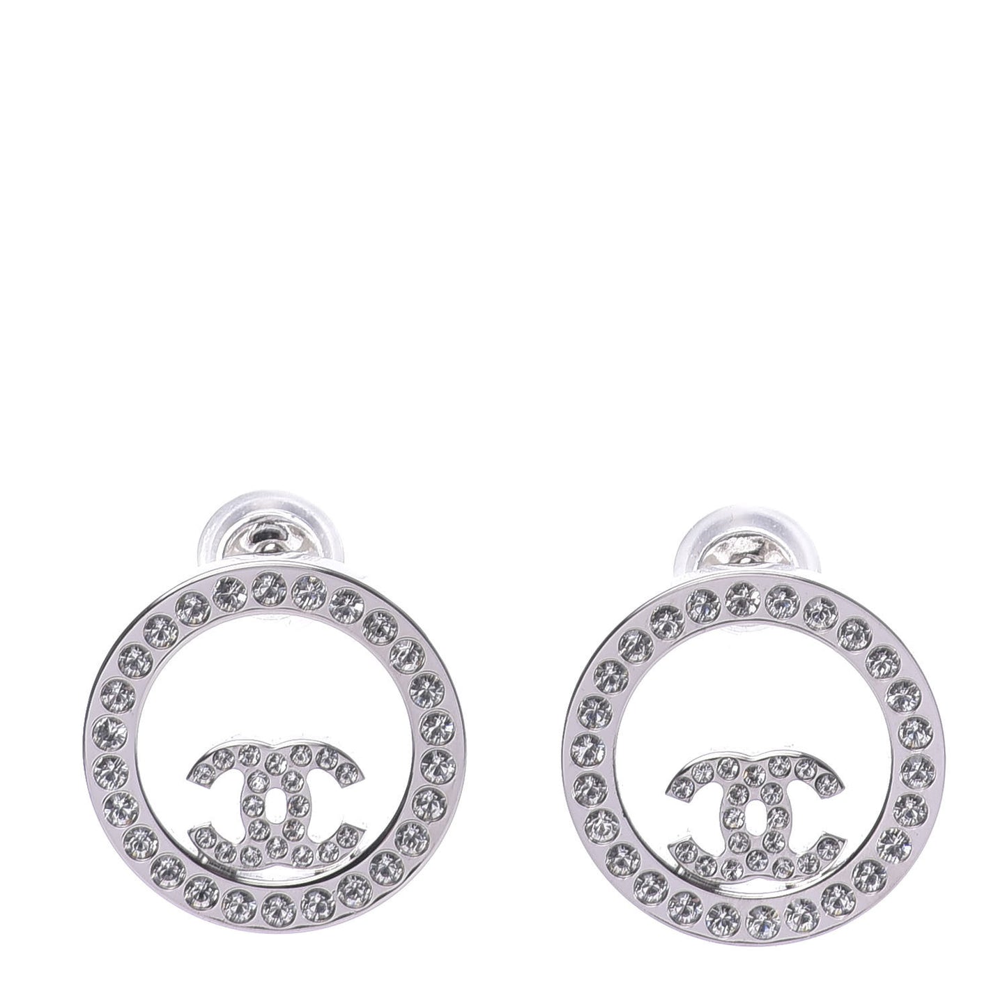 Crystal CC Round Earrings Silver