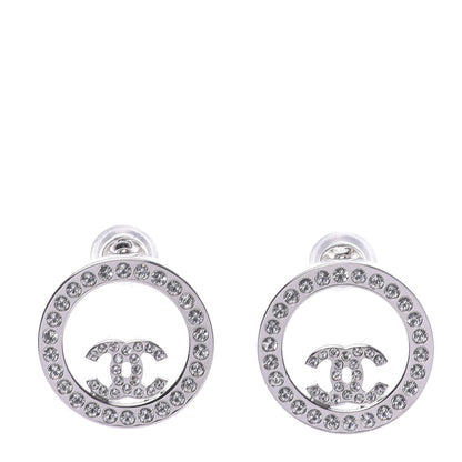 Chanel Crystal CC Round Earrings Silver 1 of 5