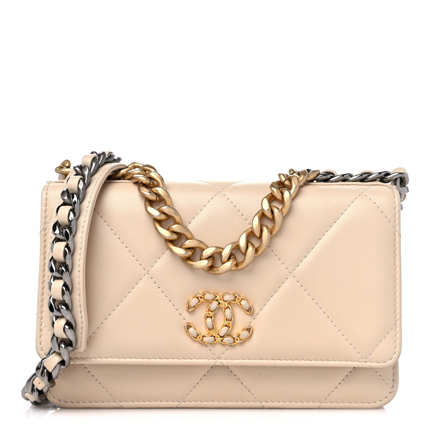 Chanel Lambskin Quilted Chanel 19 Wallet On Chain WOC Beige 1 of 12