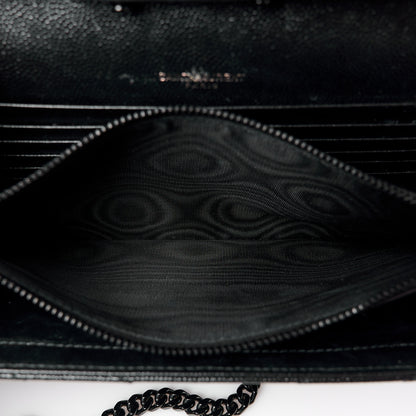 Saint Laurent Grain De Poudre Matelasse Chevron Monogram Monochrome Chain Wallet Black 6 of 15