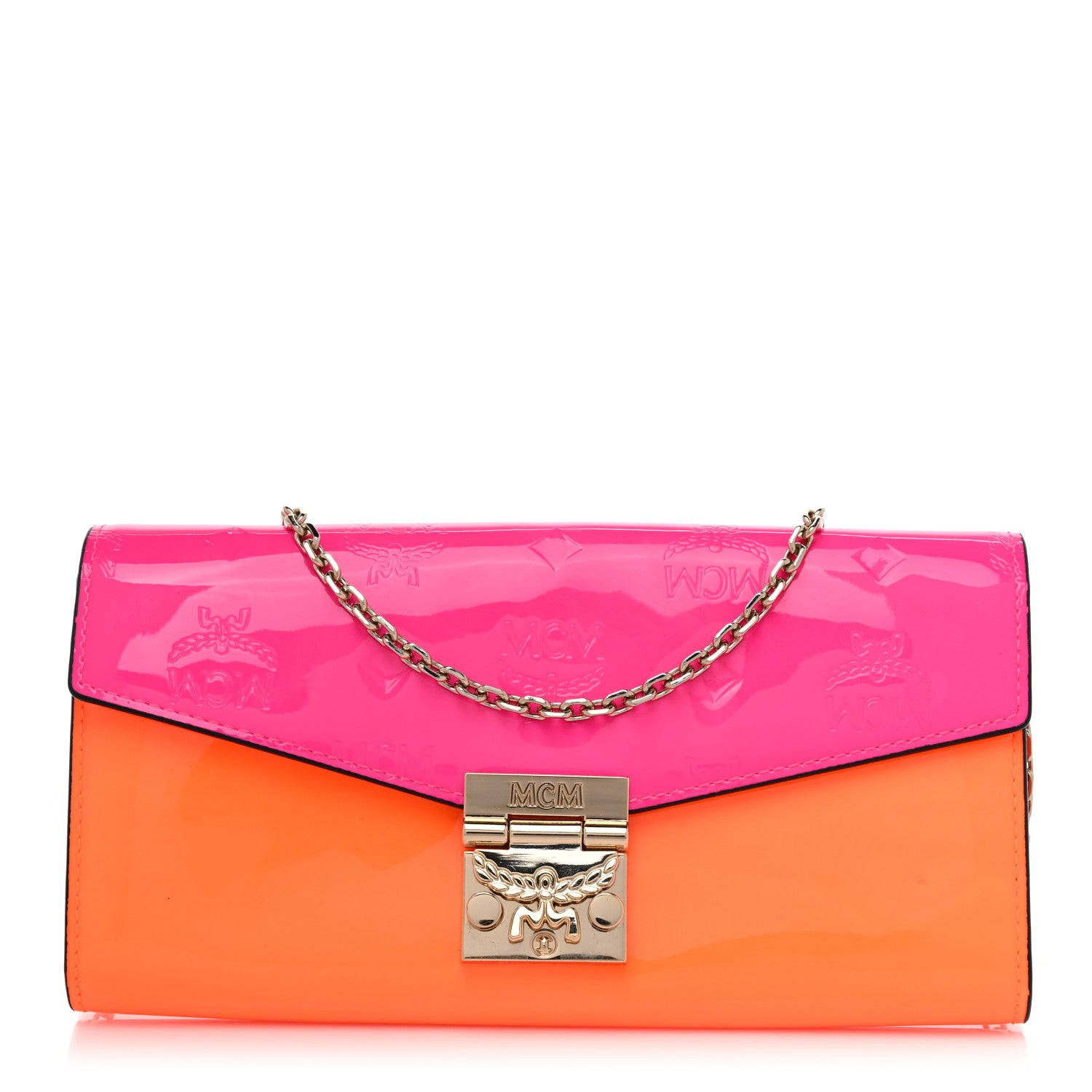 MCM Patent Two Tone Patricia Wallet On Chain Pink Orange 1 of 14