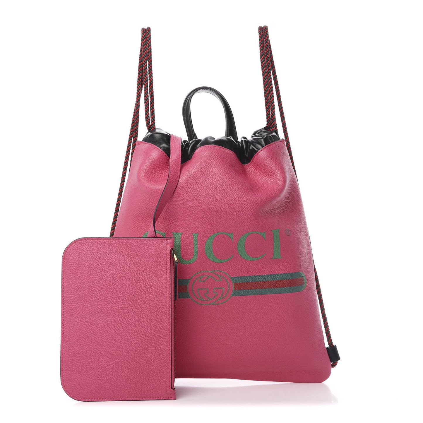 Grained Calfskin Logo Drawstring Backpack Box Pink Green Black