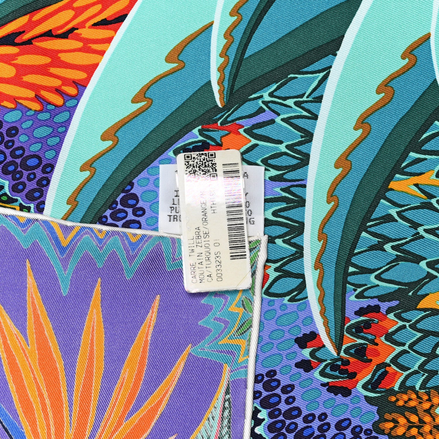 Hermes Silk Mountain Zebra Scarf 90 Turquoise Orange 1229388