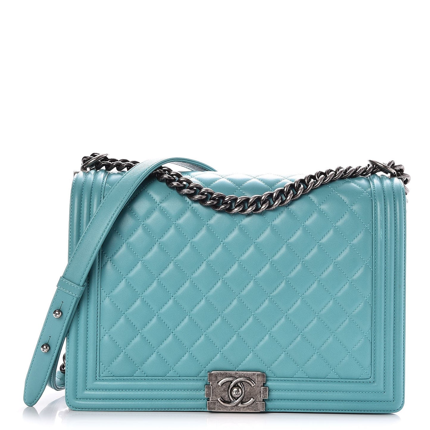 Lambskin Quilted Large Boy Flap Turquoise
