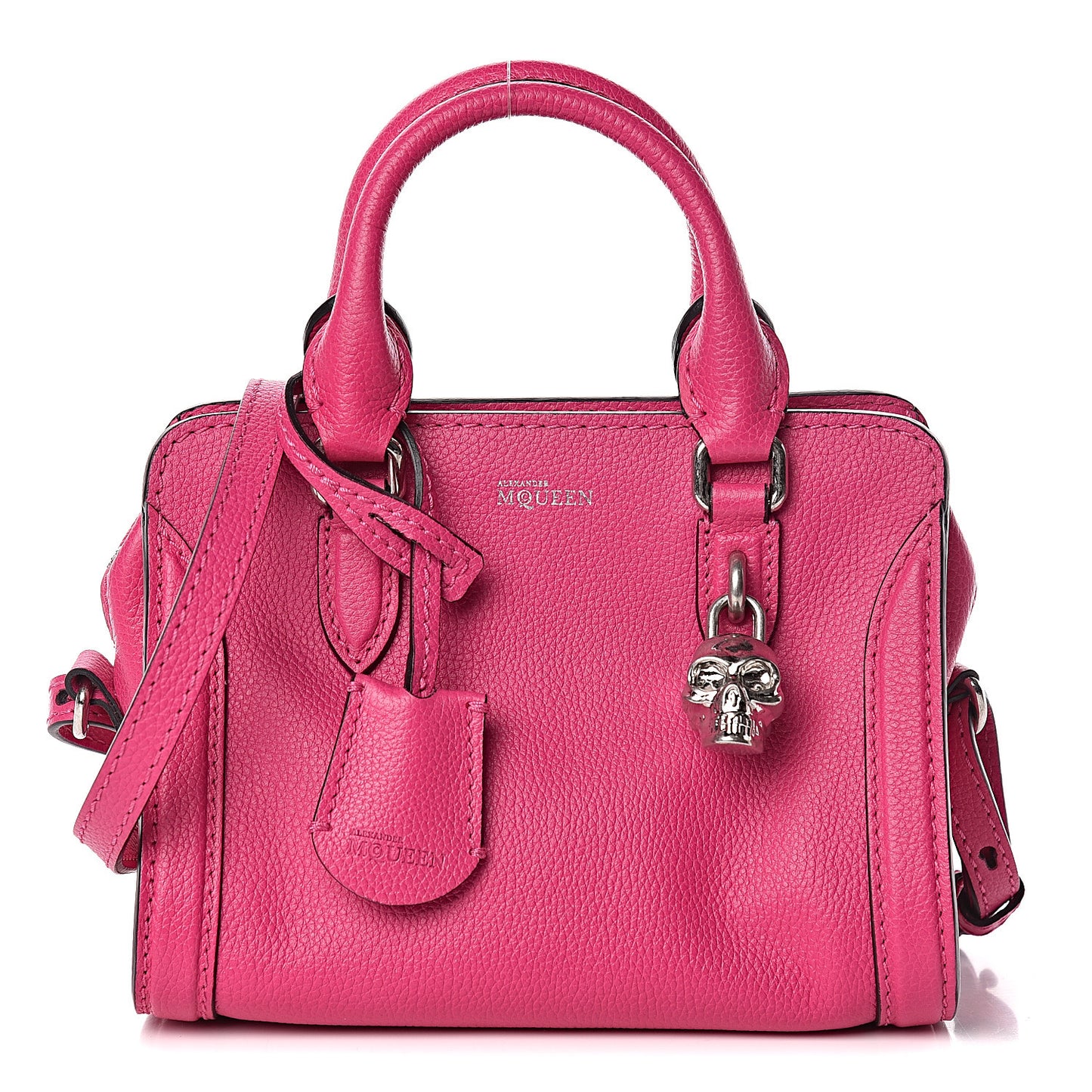 Grainy Calfskin Mini Padlock Zip Satchel Pink