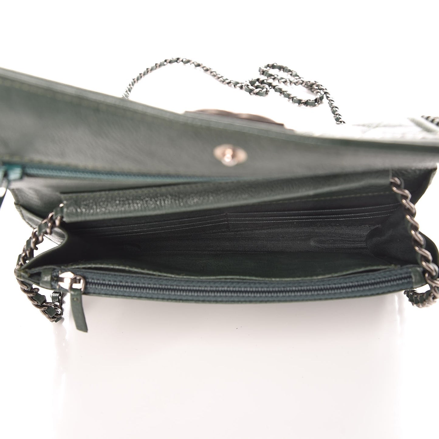 Calfskin Quilted Chain Around Boy Wallet On Chain WOC Green