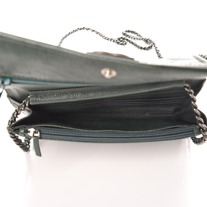 Chanel Calfskin Quilted Chain Around Boy Wallet On Chain WOC Green 5 of 10