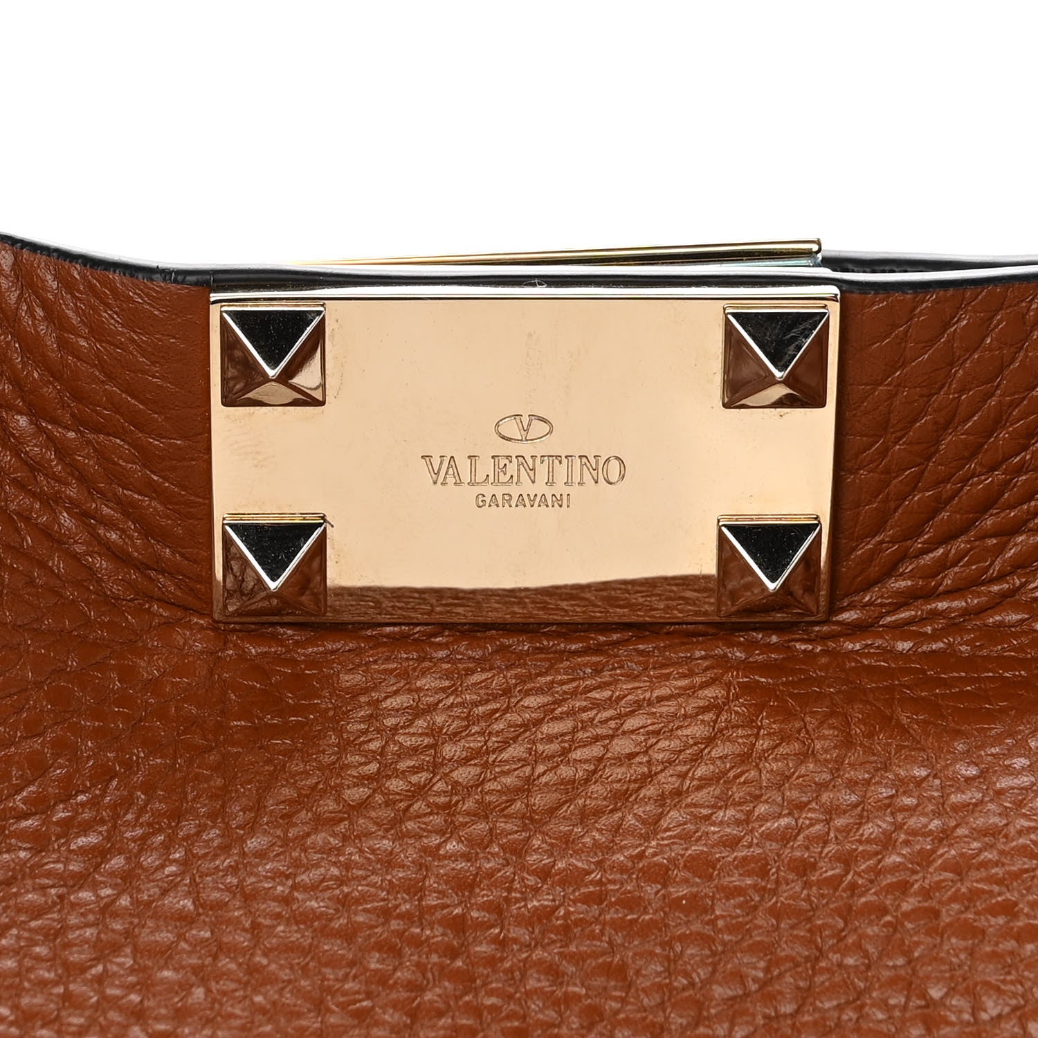 Valentino Garavani Pebbled Calfskin Rockstud Tote Brown 7 of 10