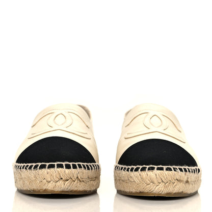Chanel Metallic Calfskin Grosgrain CC Espadrilles 38 Ivory Black 2 of 11