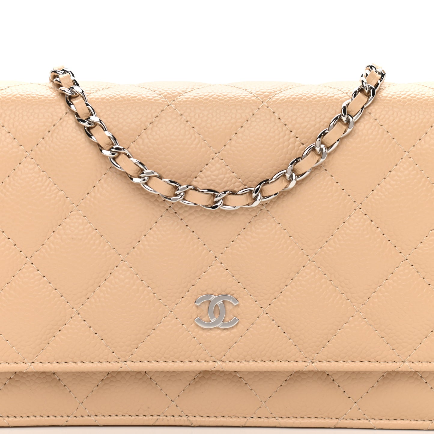 Caviar Quilted Wallet On Chain WOC Beige