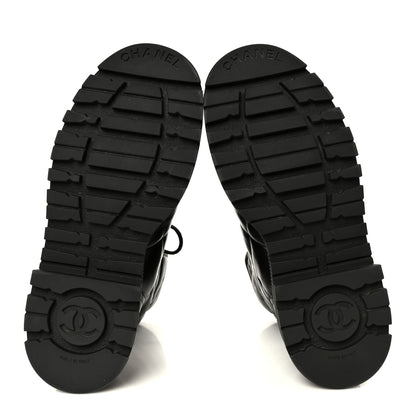 Chanel Lambskin Calfskin Quilted Lace Up Combat Boots 40.5 Black 6 of 10