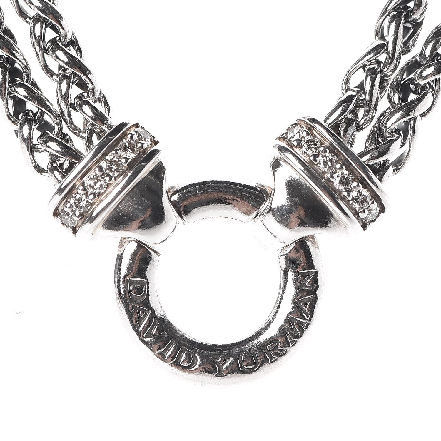 David Yurman Sterling Silver Diamond 18mm Double Wheat Chain Necklace 4 of 5
