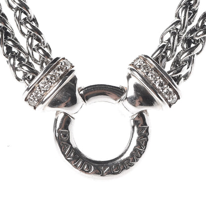 David Yurman Sterling Silver Diamond 18mm Double Wheat Chain Necklace 4 of 5