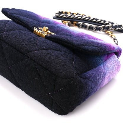 Chanel Wool Tweed Quilted Large Chanel 19 Flap Purple Black Blue 10 of 10