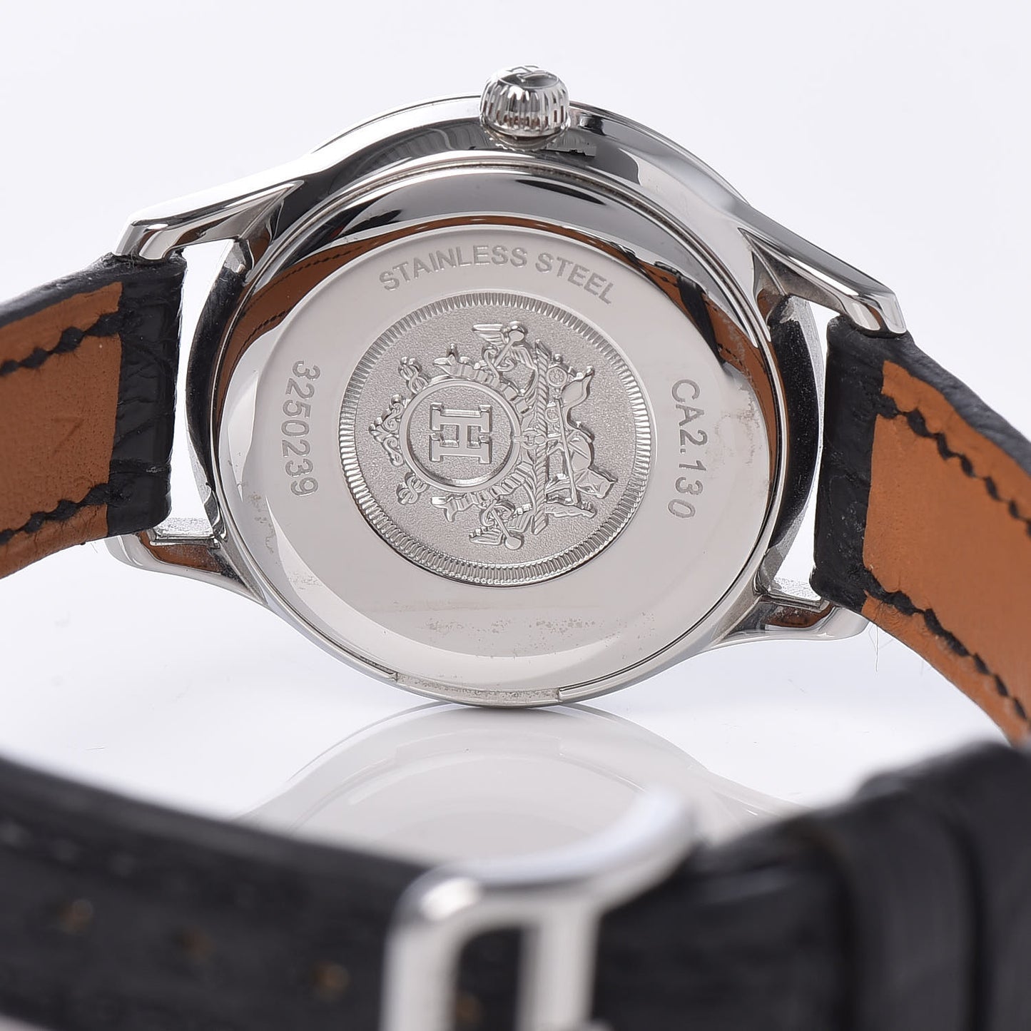 Stainless Steel Alligator Diamond 25mm Slim d'Hermes Quartz Watch Noir
