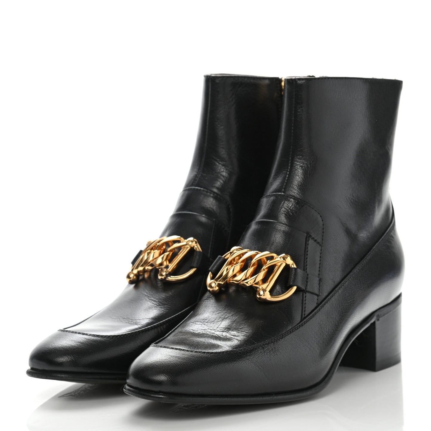 Goatskin Kitten Chain Horsebit Ankle Boots 39.5 Black