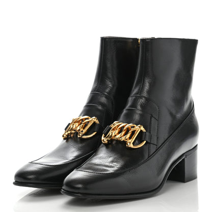 Gucci Goatskin Kitten Chain Horsebit Ankle Boots 39.5 Black 3 of 11