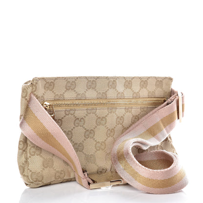 Gucci GG Monogram Web Double Pocket Belt Bag Gold Pink 3 of 14