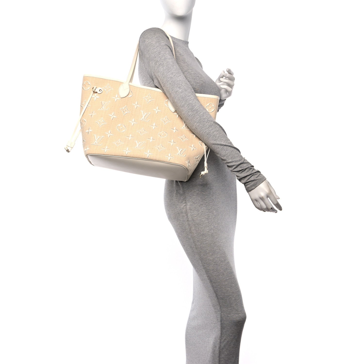 Louis Vuitton Cotton Monogram Embroidered Neverfull MM Beige White 2 of 11