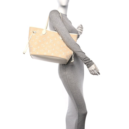 Louis Vuitton Cotton Monogram Embroidered Neverfull MM Beige White 2 of 11