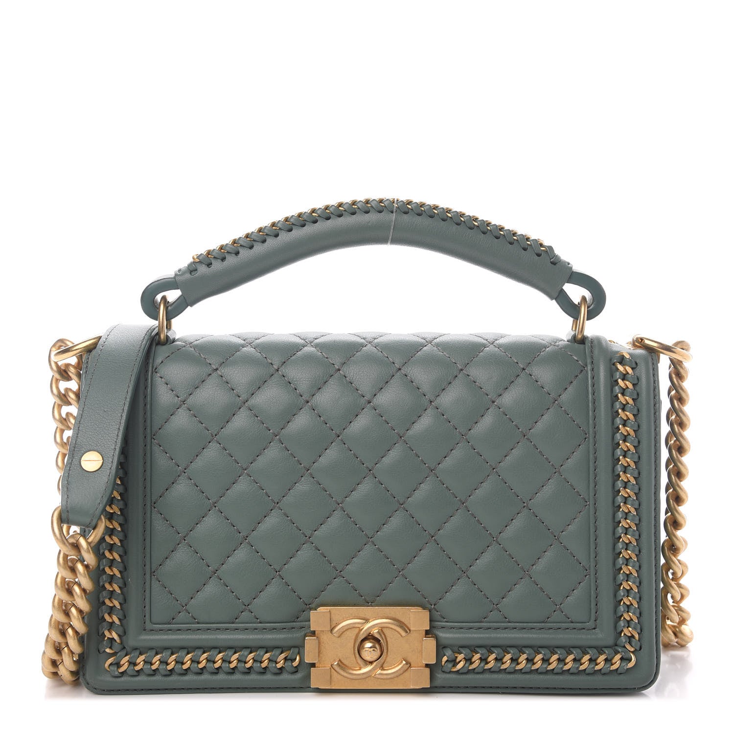 Chanel Calfskin Quilted Medium Boy Top Handle Flap Green 1 of 10