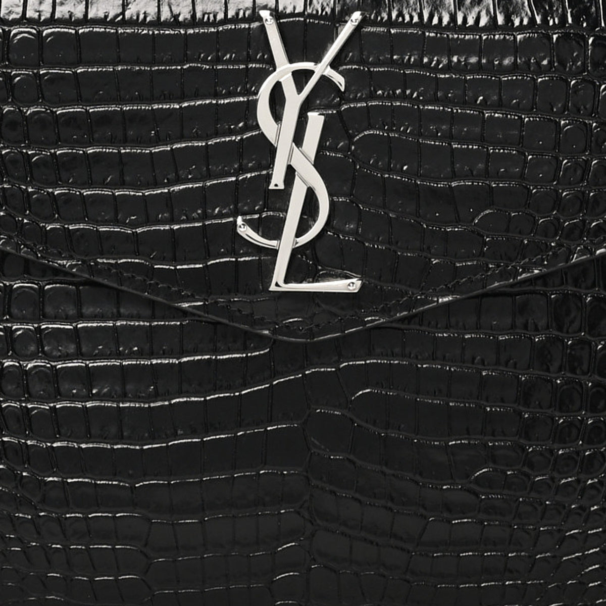 Saint Laurent Calfskin Crocodile Embossed Uptown Monogram Pouch Black 7 of 8