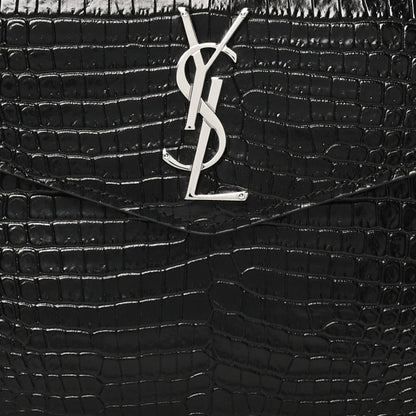 Saint Laurent Calfskin Crocodile Embossed Uptown Monogram Pouch Black 7 of 8