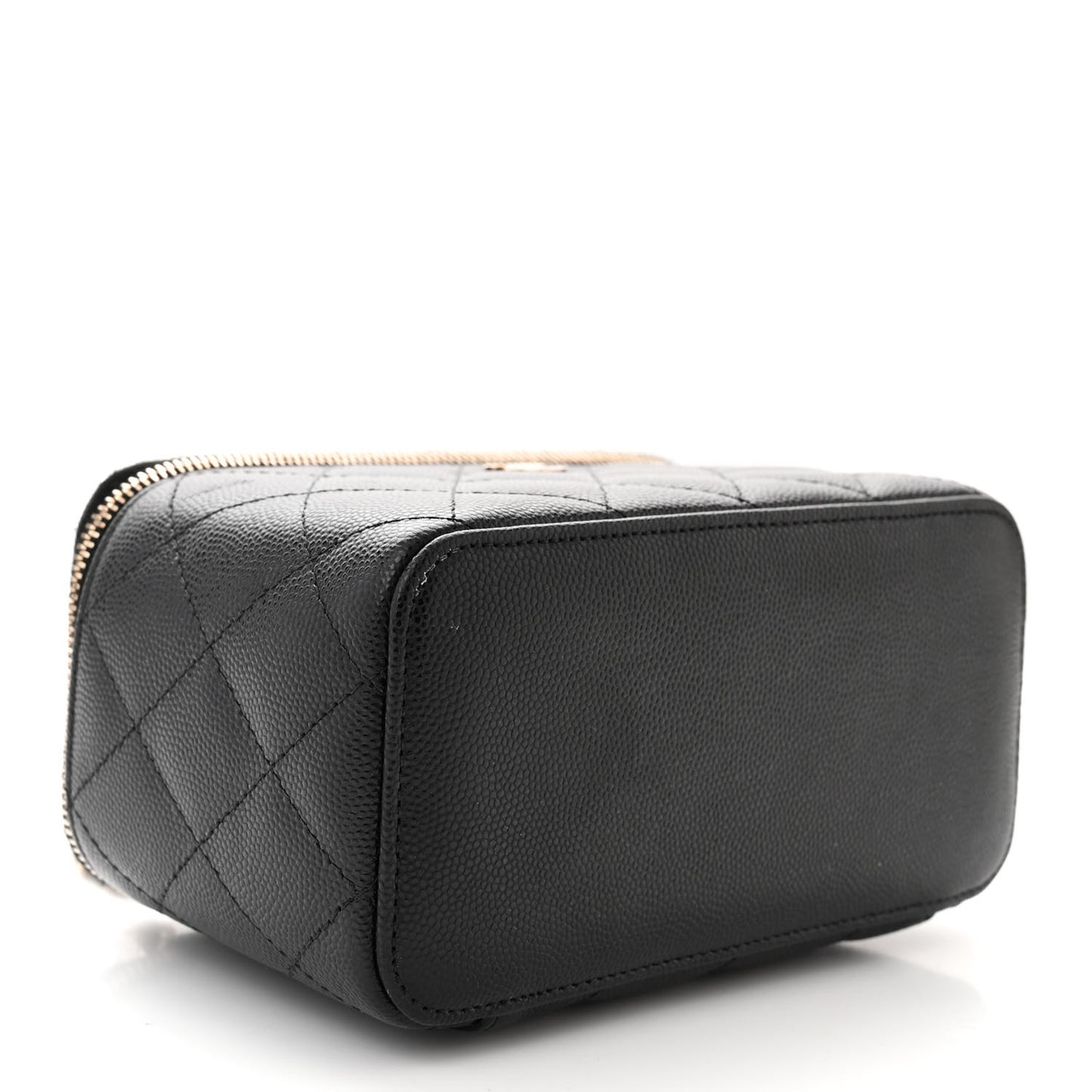Caviar Quilted Small Vanity Case With Chain Black