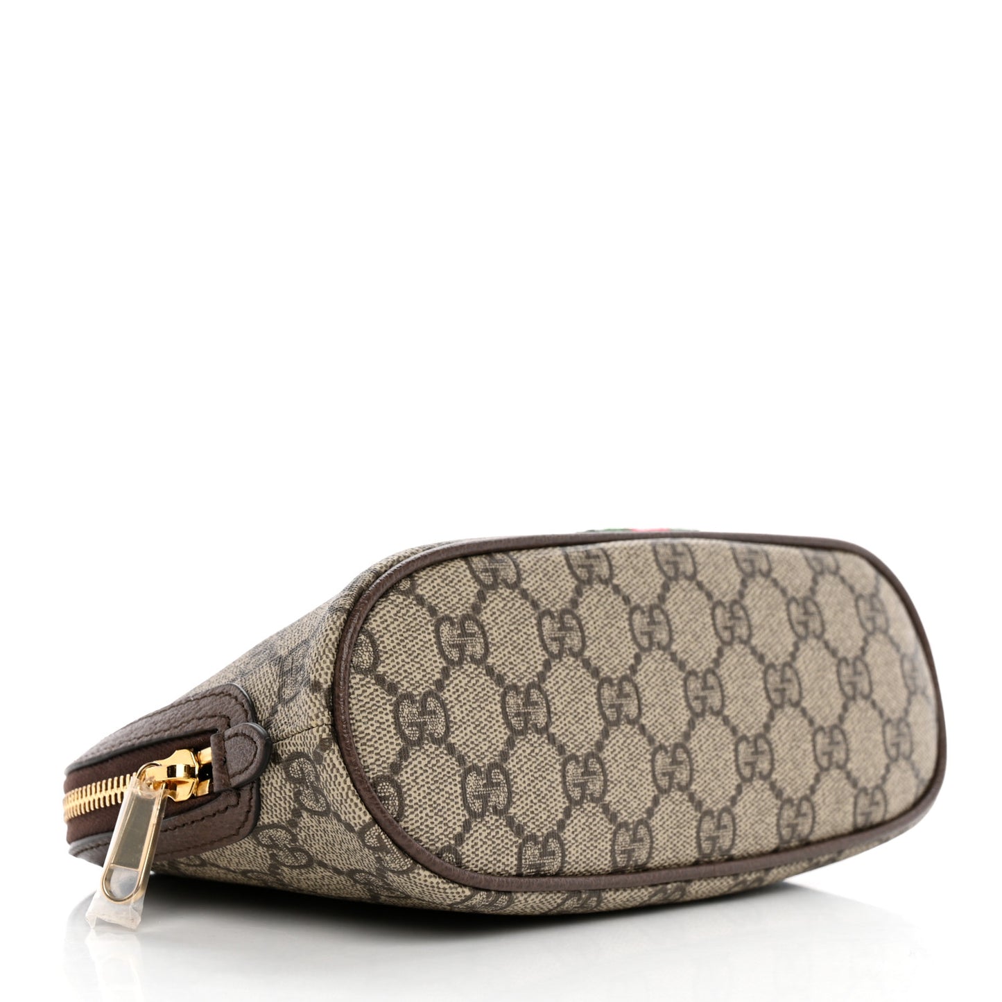GG Supreme Monogram Textured Calfskin Web Large Ophidia Cosmetic Case Beige Ebony New Acero