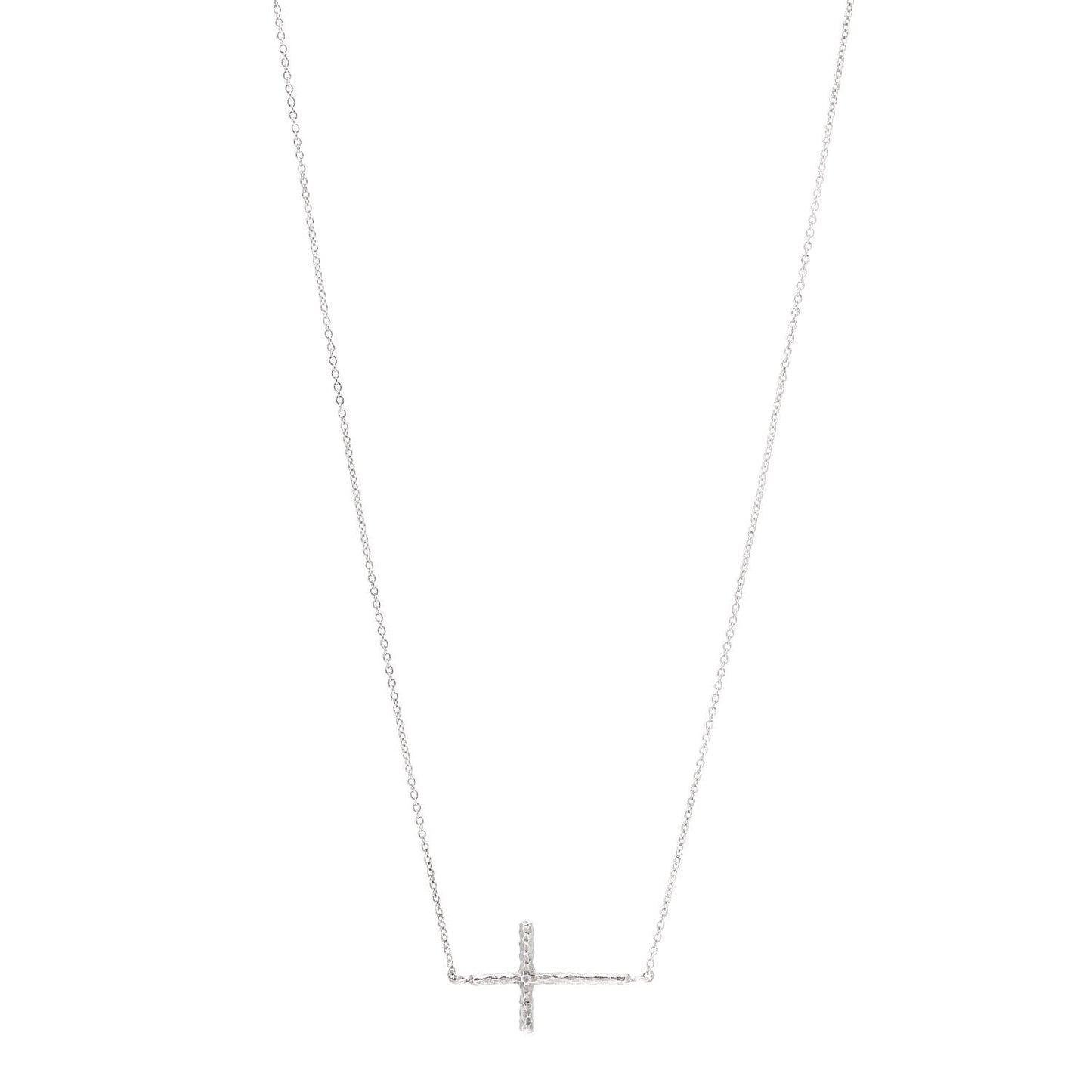 Sterling Silver Paloma Picasso Hammered Sideways Cross Pendant Necklace