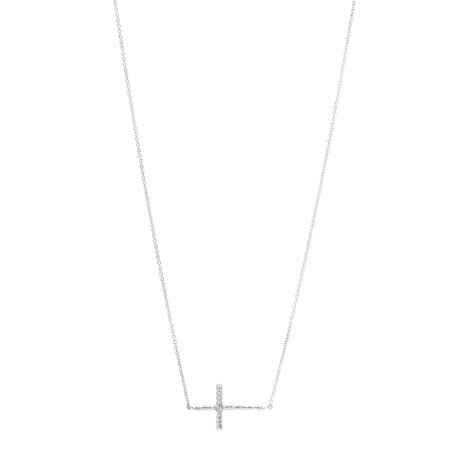 Tiffany Sterling Silver Paloma Picasso Hammered Sideways Cross Pendant Necklace 1 of 5