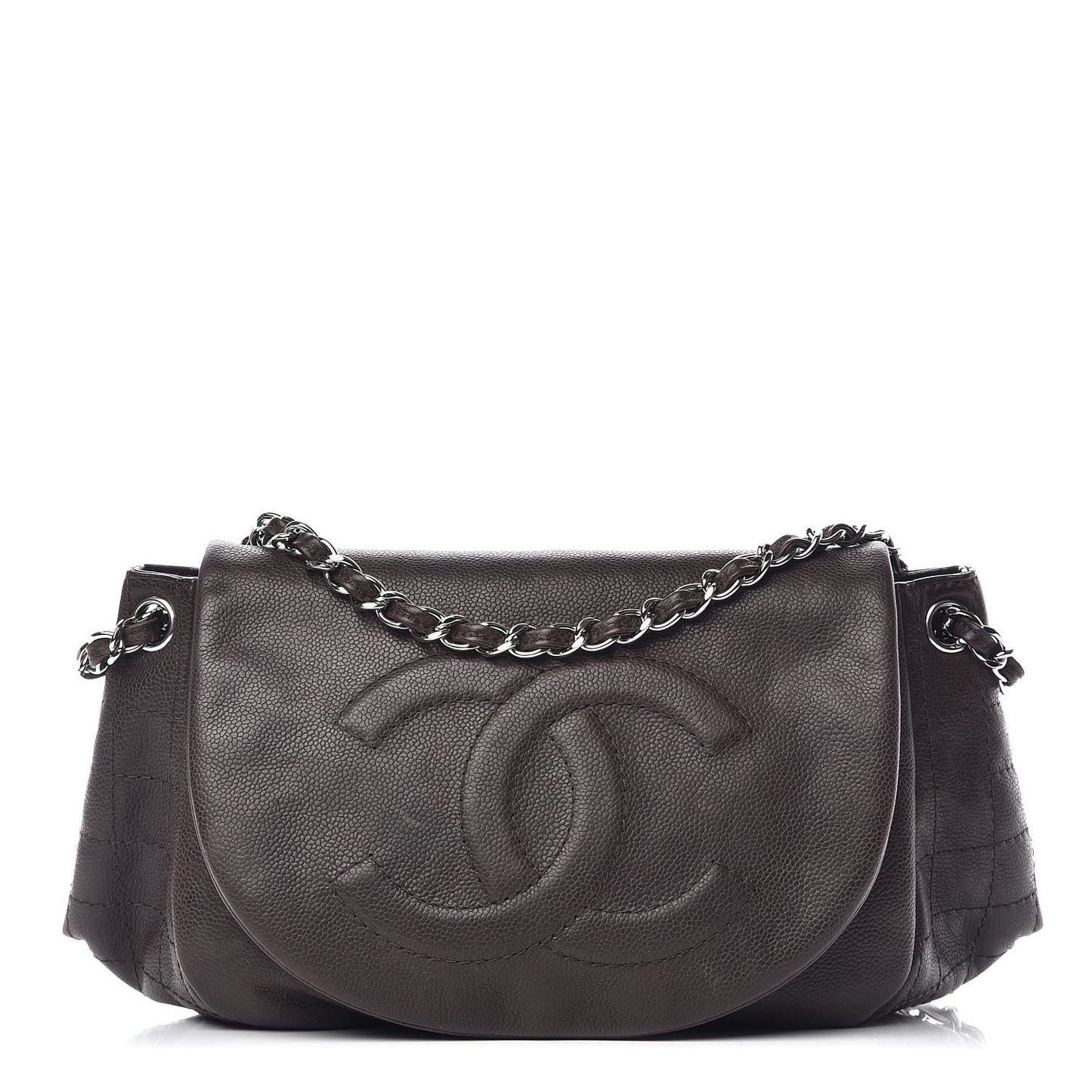 Caviar Half Moon Large Flap Dark Brown