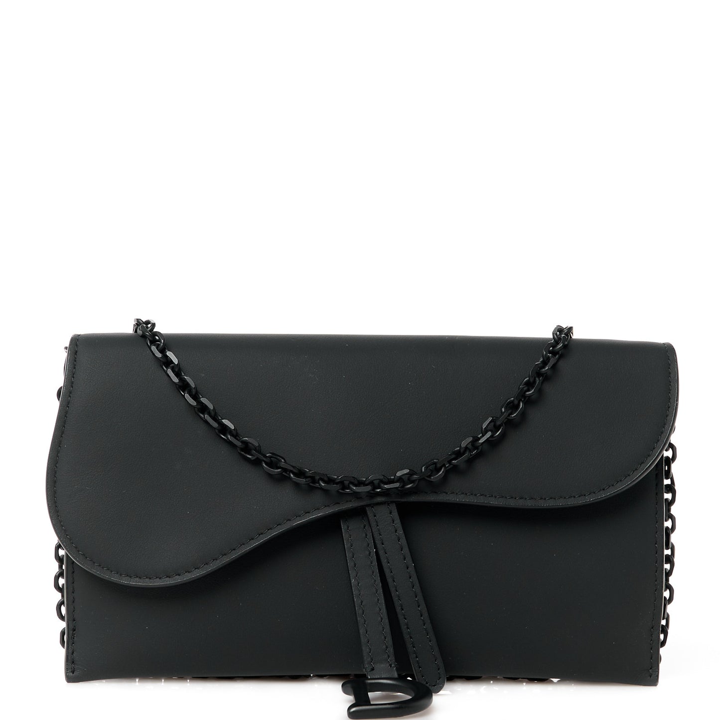 Ultra Matte Calfskin Saddle Chain Wallet Pouch Black