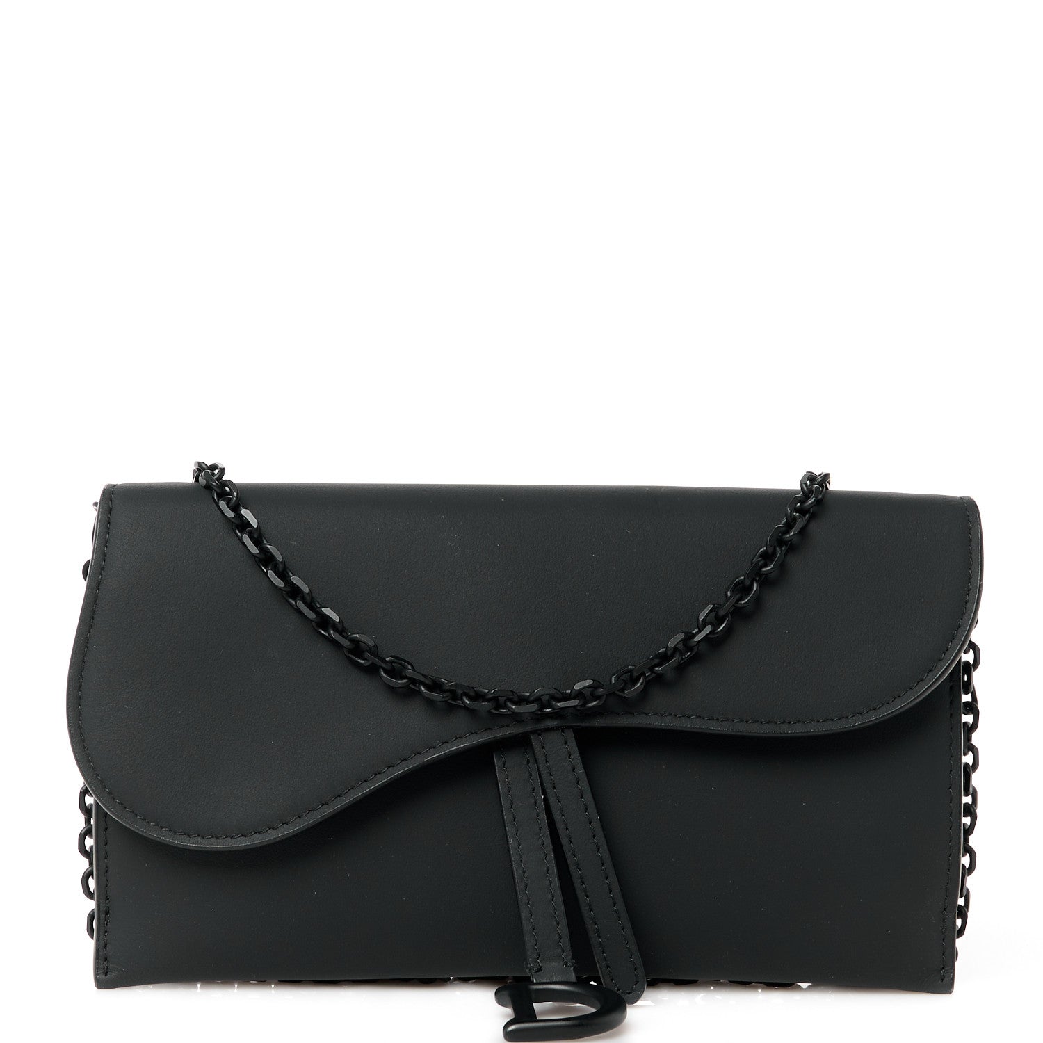Christian Dior Ultra Matte Calfskin Saddle Chain Wallet Pouch Black 1 of 13