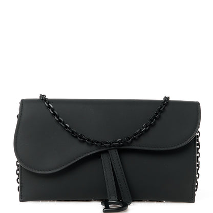Christian Dior Ultra Matte Calfskin Saddle Chain Wallet Pouch Black 1 of 13