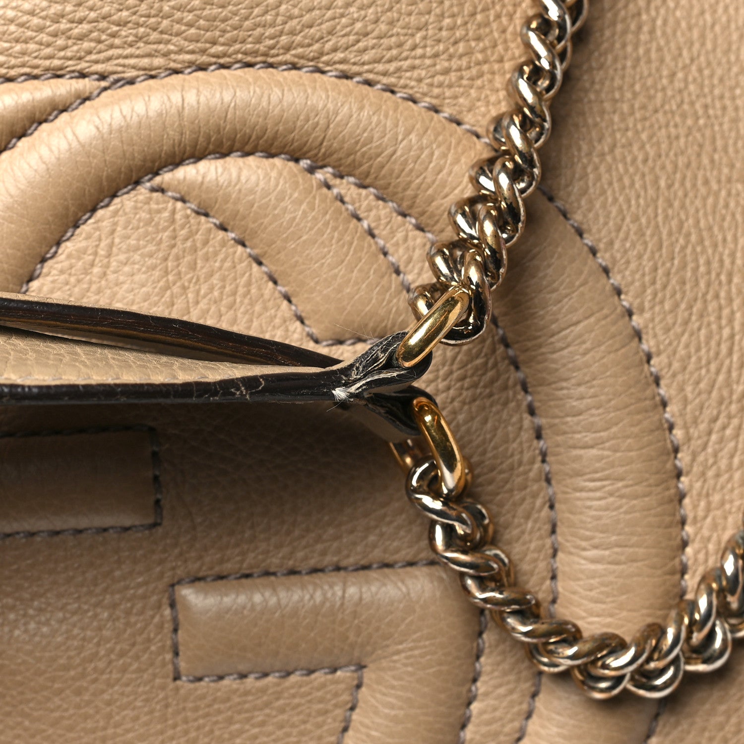Gucci Pebbled Calfskin Large Soho Chain Shoulder Bag Nude 12 of 16