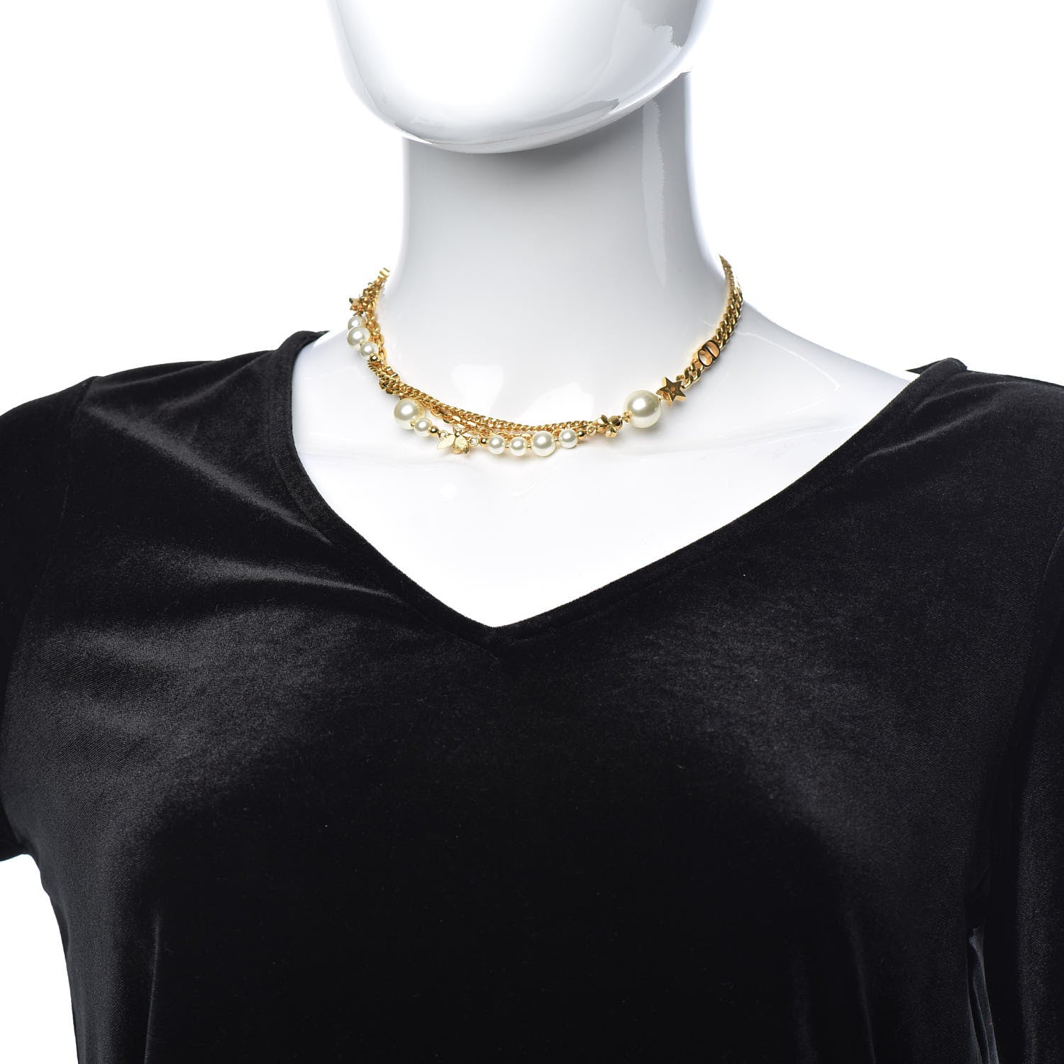 Christian Dior Pearl Charms Necklace Gold 2 of 4