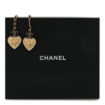 Chanel Metal Lambskin Glass Pearl Strass Heart Wrap Necklace Black Gold 5 of 5