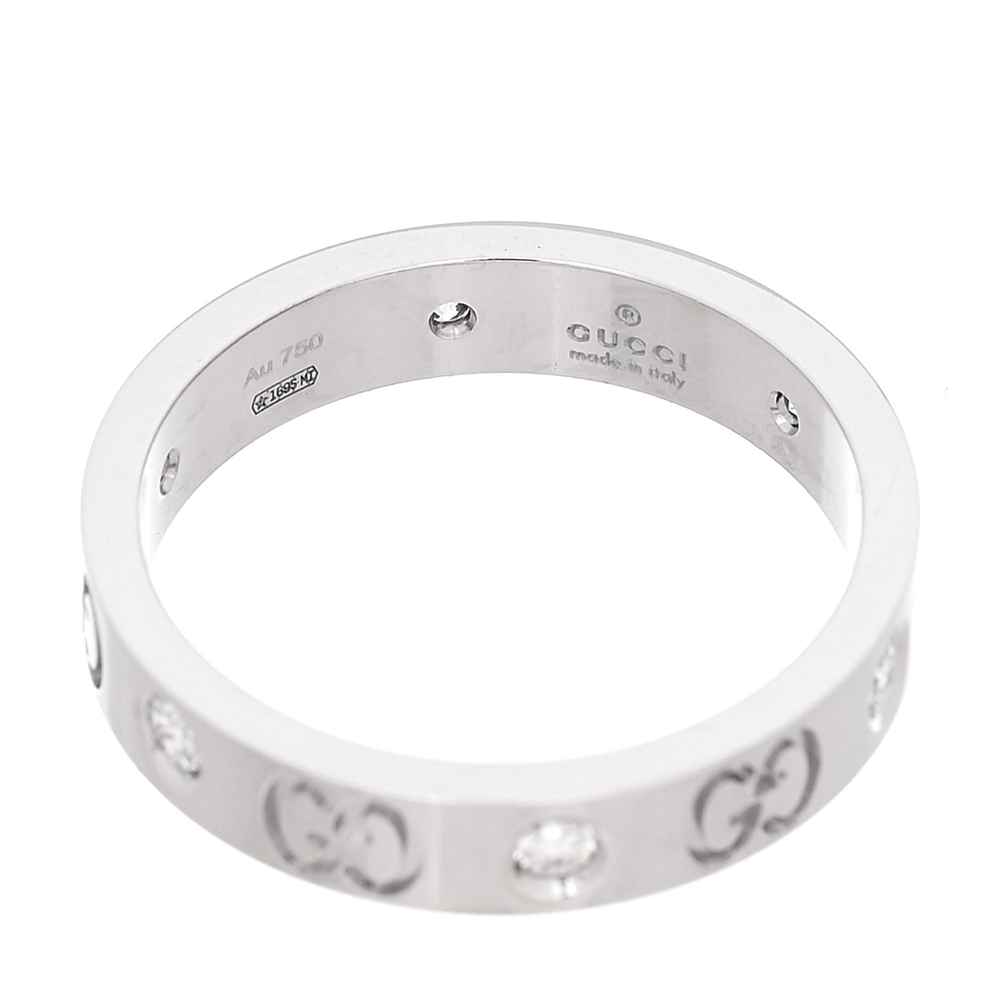 18K White Gold Diamond Icon Band Ring 56 7.5
