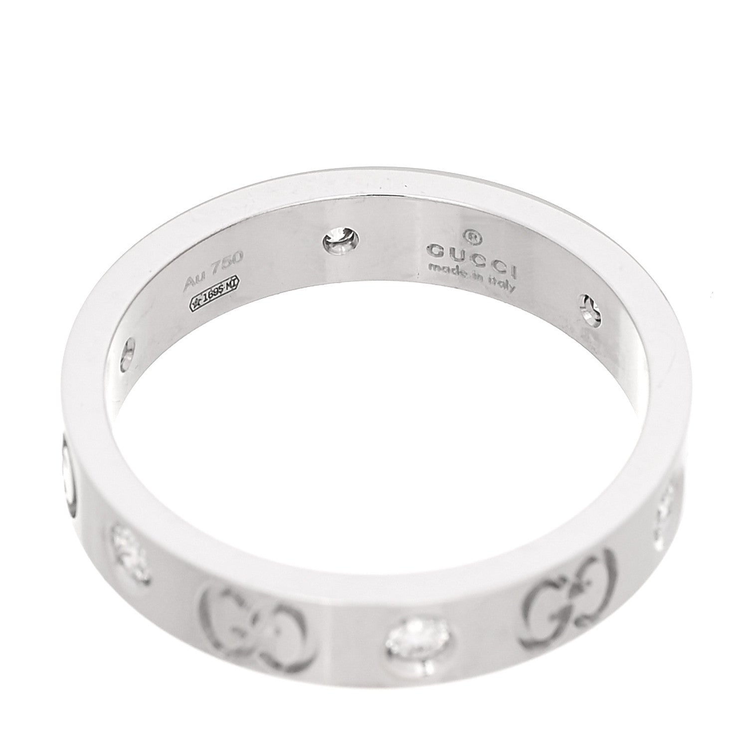 Gucci 18K White Gold Diamond Icon Band Ring 56 7.5 4 of 5