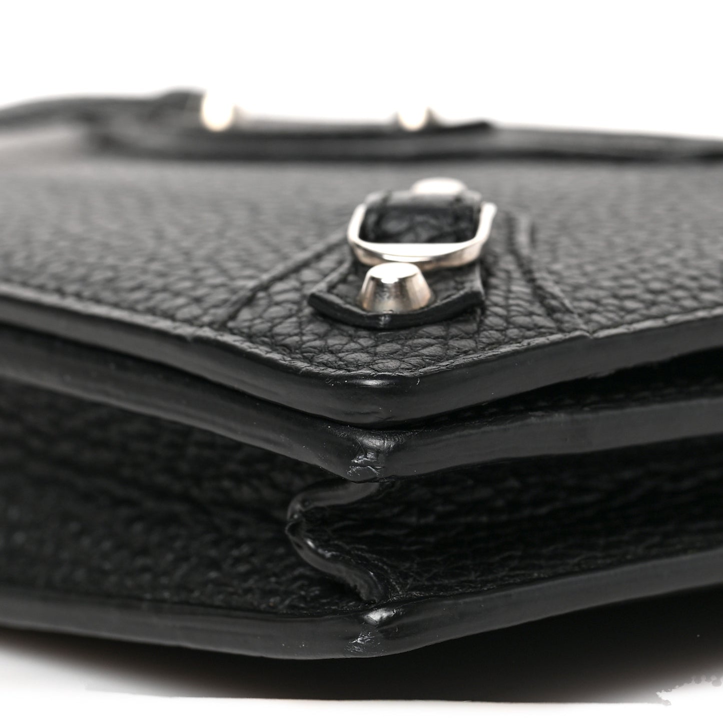 Grained Calfskin Classic Silver Hardware Wallet on Chain Black