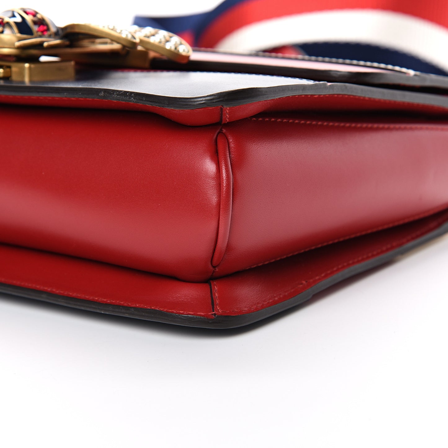 Calfskin Sylvie Web Queen Margaret Shoulder Bag Blue Agata Hibiscus Red Mystic White