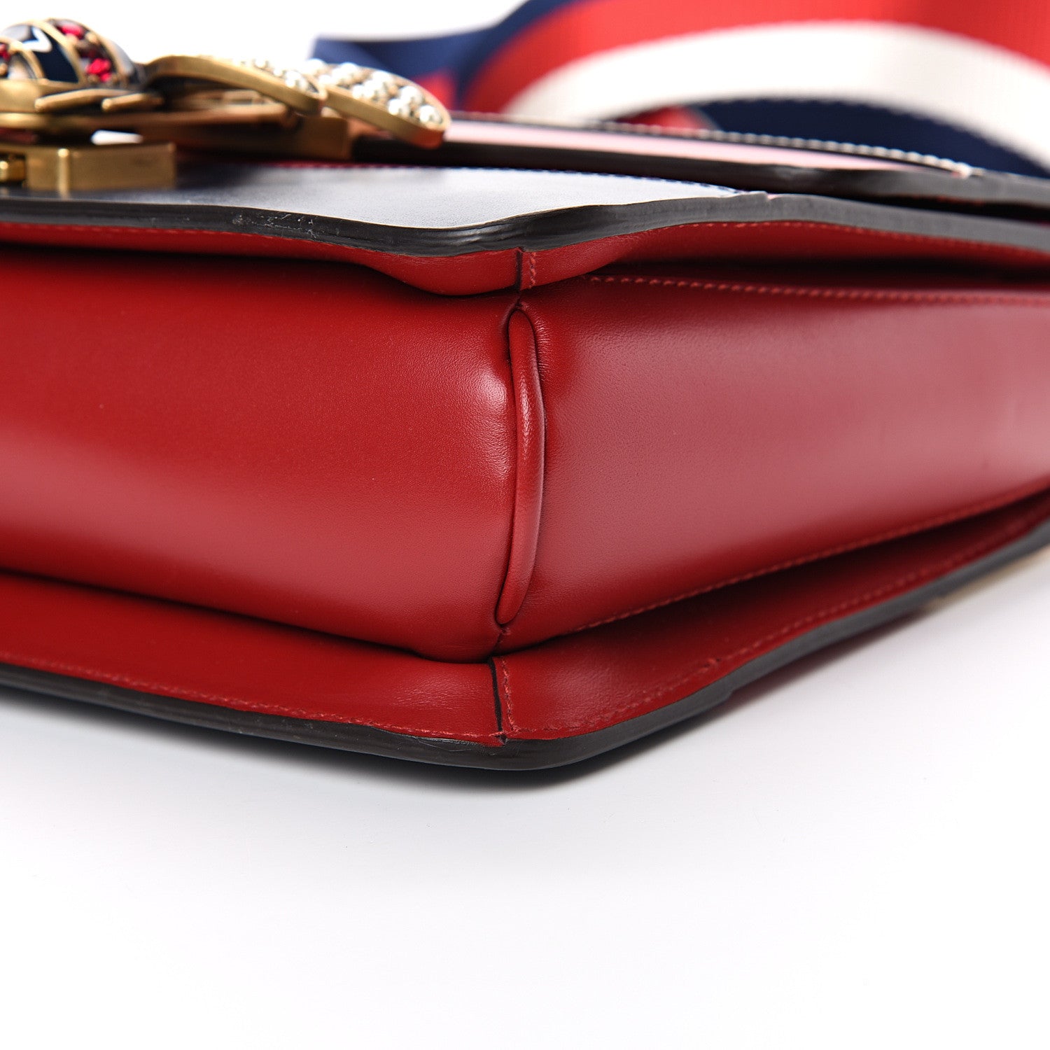 Gucci Calfskin Sylvie Web Queen Margaret Shoulder Bag Blue Agata Hibiscus Red Mystic White 9 of 11