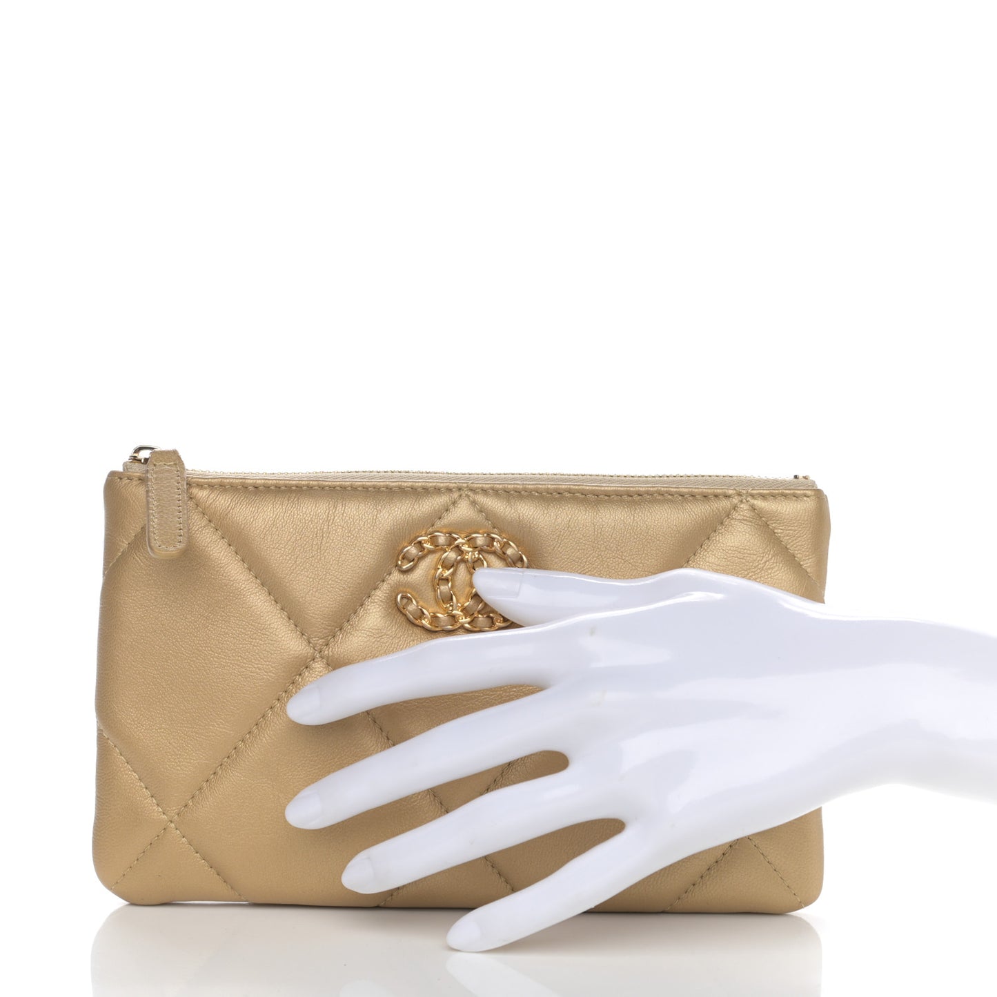 Shiny Goatskin Quilted Small Chanel 19 Pouch Gold